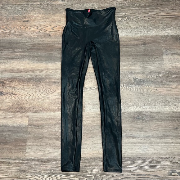 Women's Spanx Faux Leather Shiny Leggings High Waisted Stretch Size Small - Picture 2 of 11